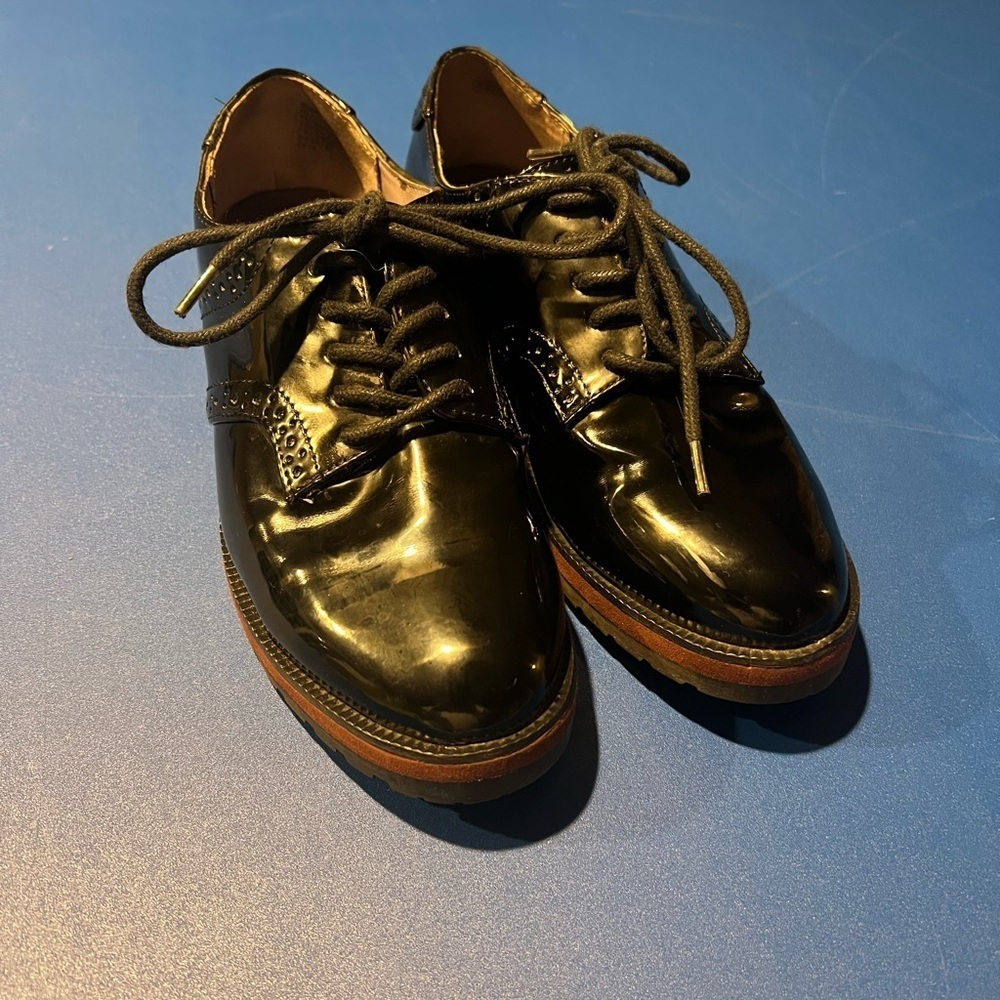 Nine West Patent Leather OliverWM Women’s Menswear Oxfords 6.5 Work Wear Lace Up